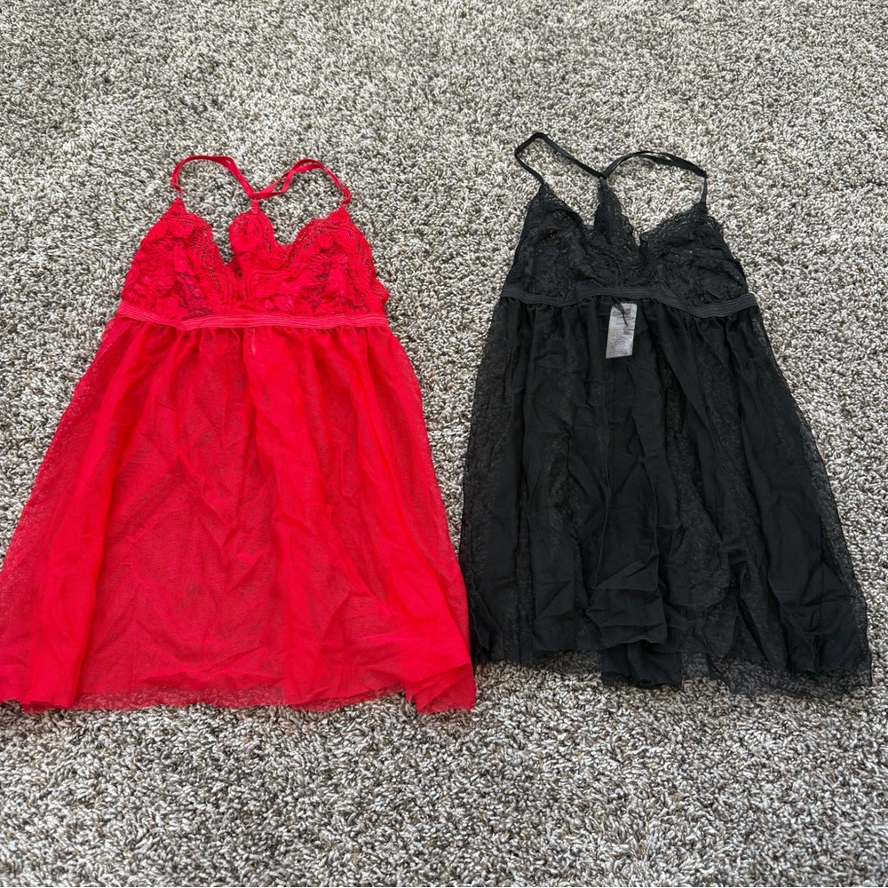 Victoria's Secret Red and Black Lace Babydoll Set